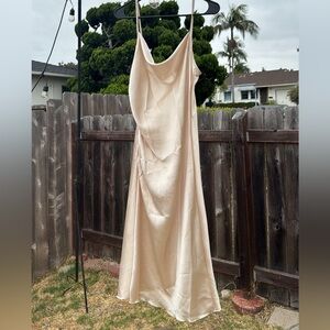 CHAMPAGNE COWL NECK MIDI DRESS
